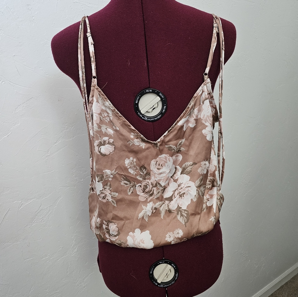 Silky texture, rose colored, top.